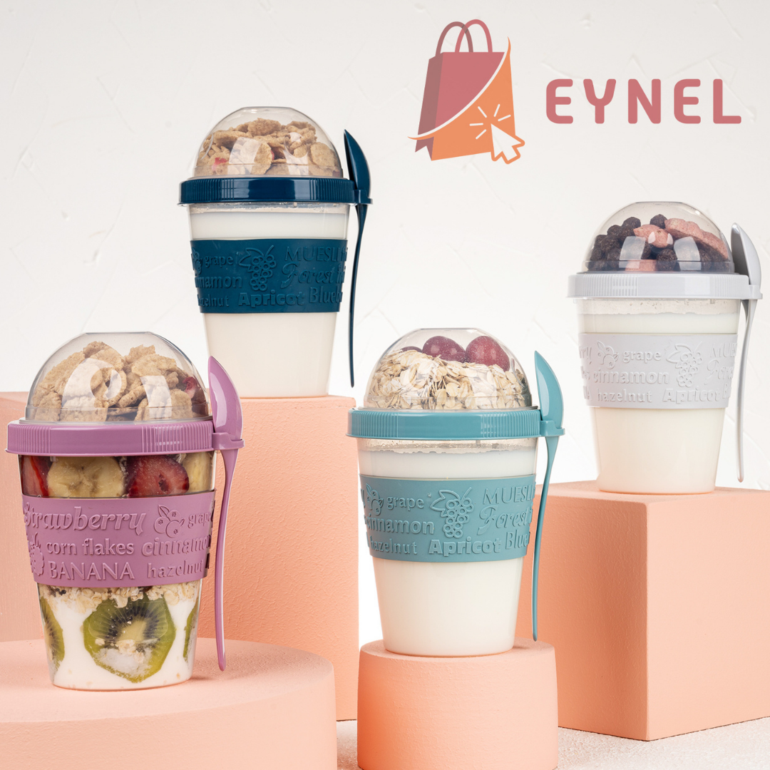 2 Adet Take N Go Kaşıklı Hazneli Meyveli Yoğurt Kabı Piknik Iş Atıştırmalık Müsli Granola Süt Bardak