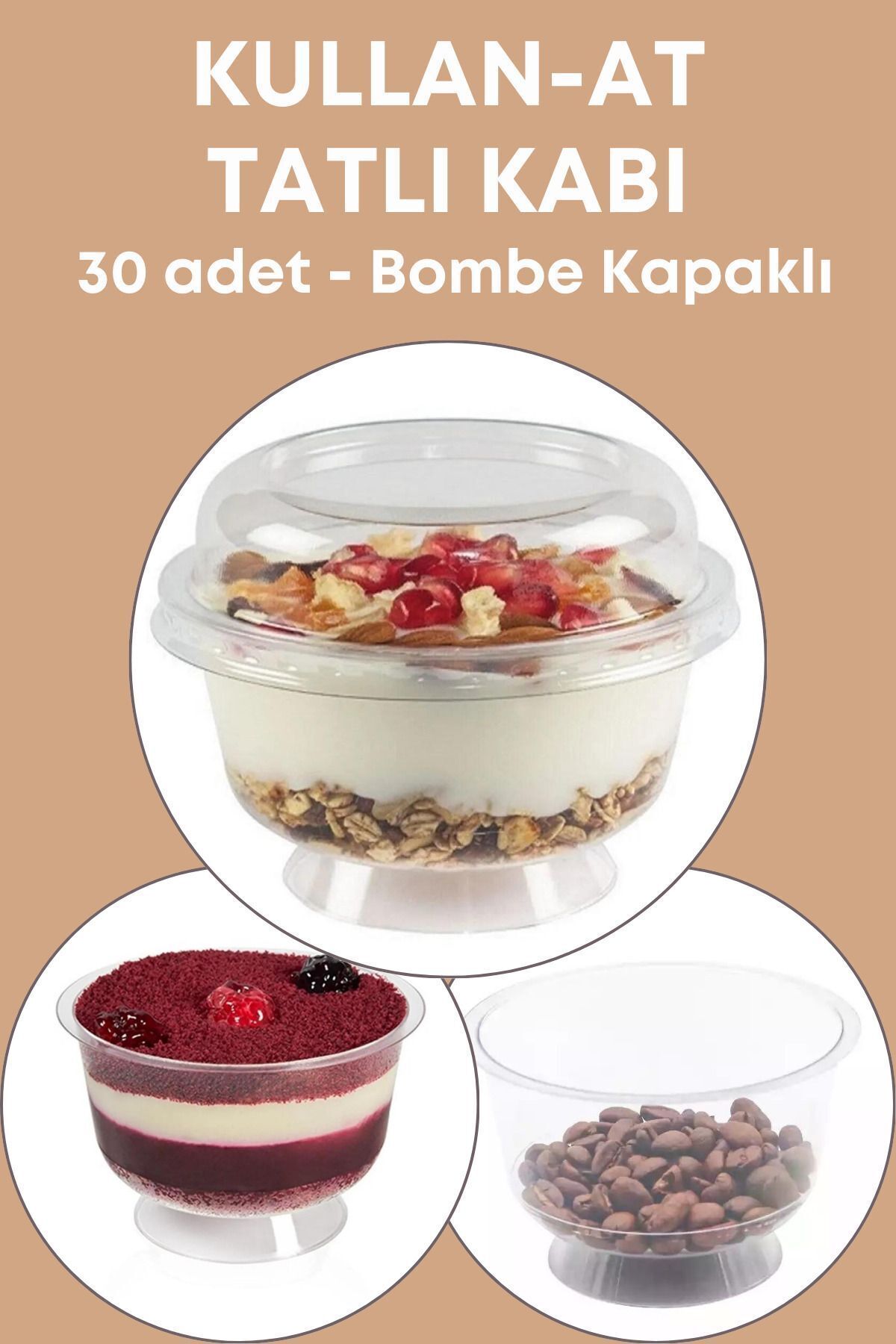 30 Adet Kapaklı Tatlı Kabı, Kullan At Aşure Muhallebi Dondurma Puding Taşıma Dağıtma Kasesi 200 Cc