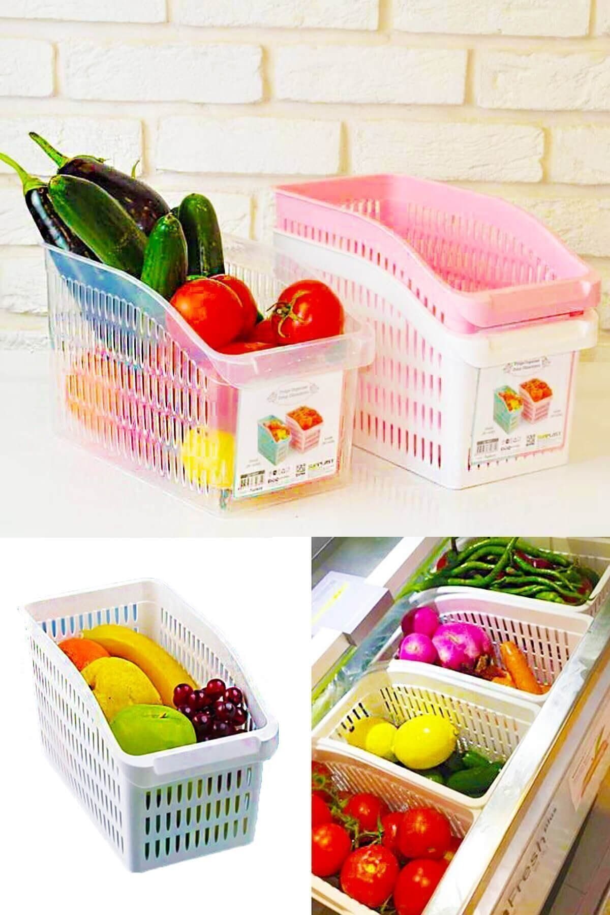 Plastik Beyaz Geniş Buzdolabı İçi Sebze Meyve Düzenleyici Meyvelik Sebzelik Organizer Sepet 1 Adet