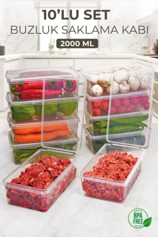 10'lu Buzdolabı Saklama Kabı, Derin Dondurucu, Buzluk Kutusu, Dolap Organizeri, Mutfak Düzenleyici