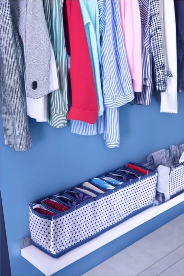 1 Adet Çekmece Içi Akordiyon Bölmeli Organizer, Puantiyeli Mavi Beyaz  11 Gözlü Kumaş Katlanabilir