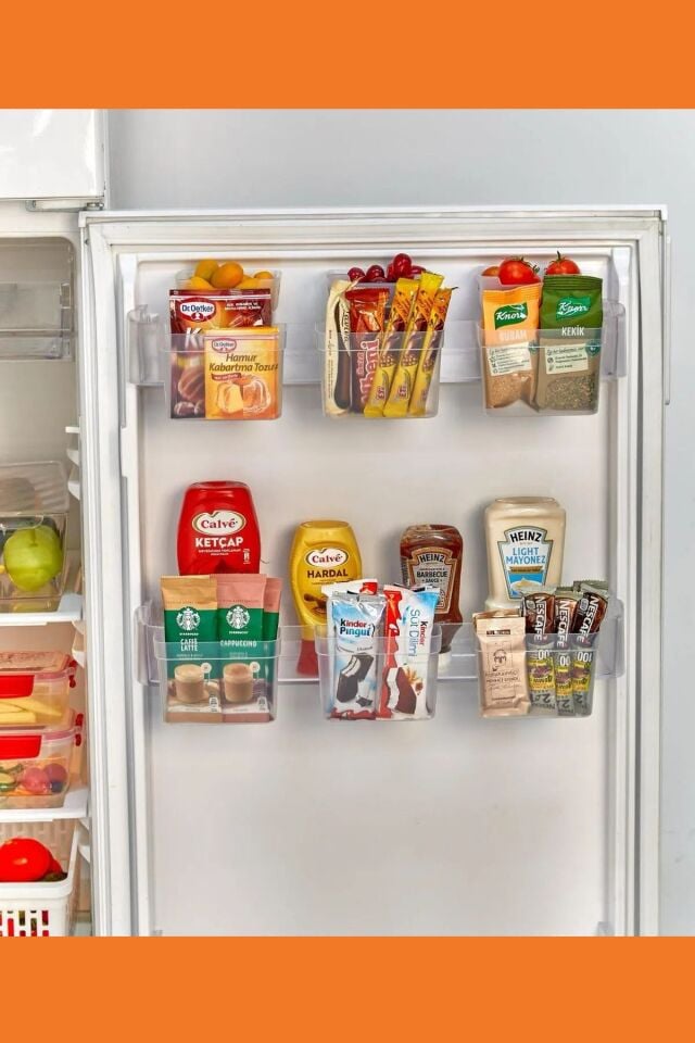 2'li Set  4+4: 8 Adet Buzdolabı Kapak İçi Raf Çok Amaçlı Mini Kutu Seti Asılabilir Askılı Kap