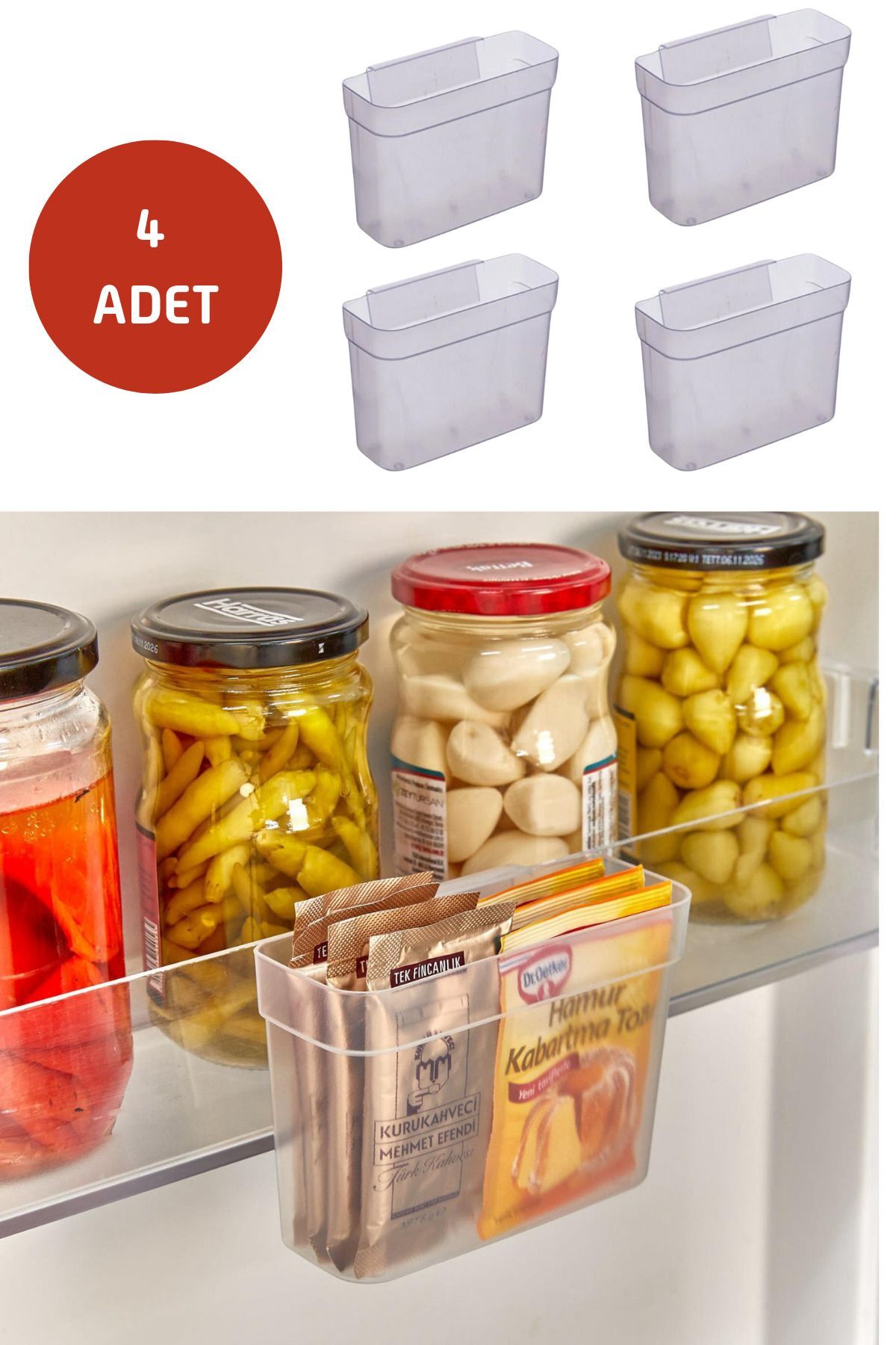 4 Adet Asılabilir Buzdolabı Kapak İçi Raf Organizeri, Çok Amaçlı Mini Kutu Seti Askılı Kap