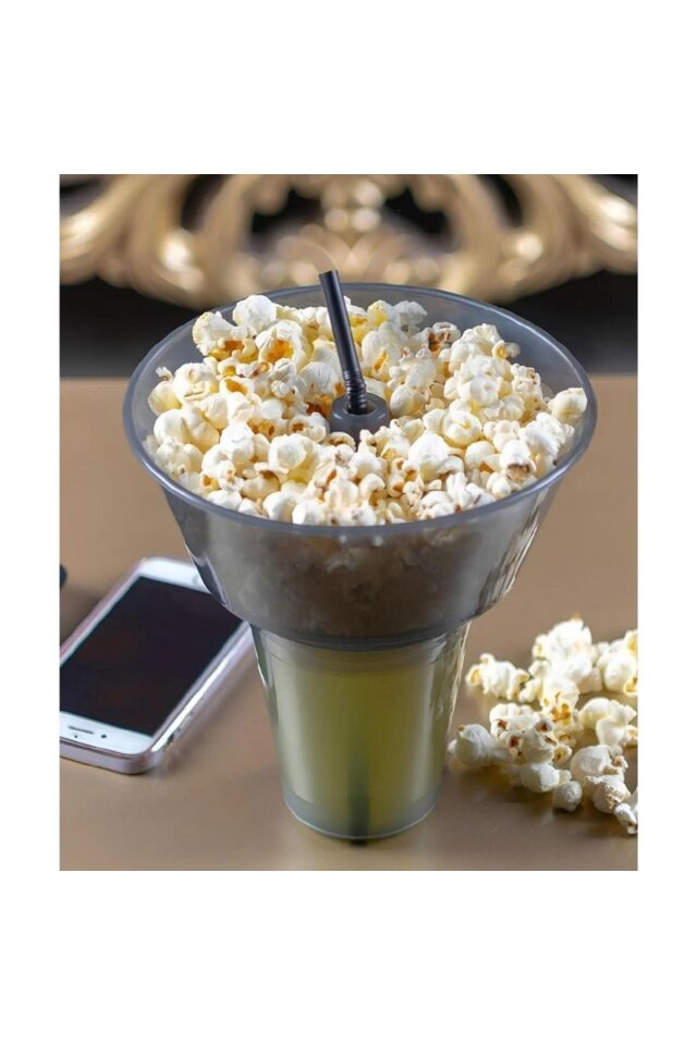 4 Adet Pipetli Bardaklı Pop Corn Kovası Atıştırma Çerez Tabağı Kuruyemiş Patlamış Mısır Cips