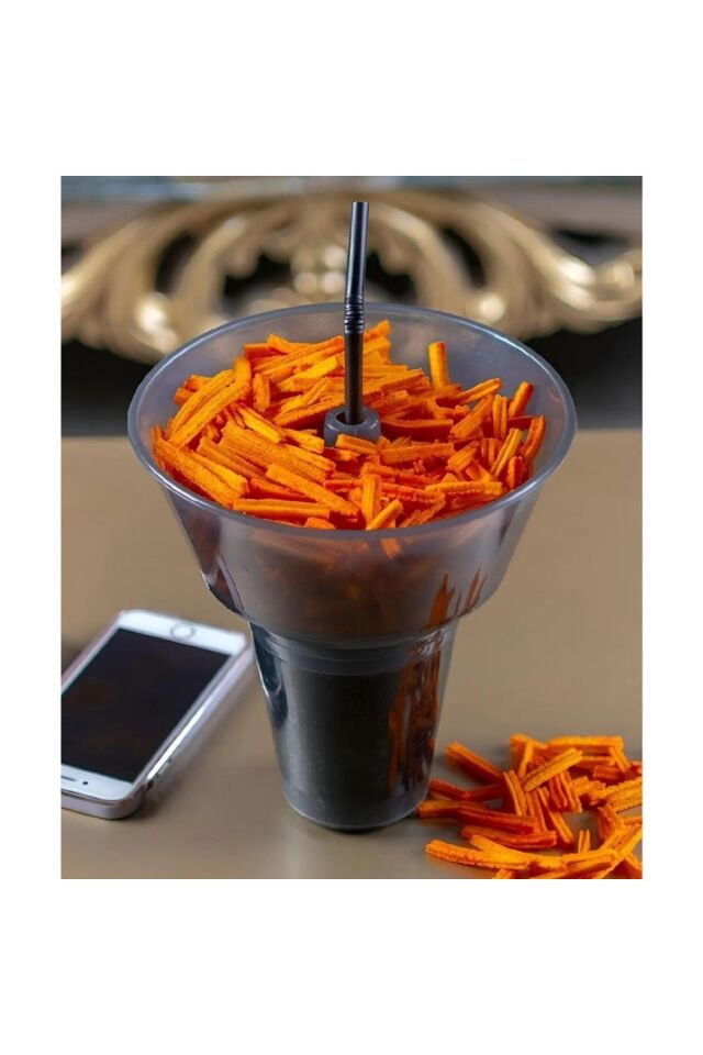 4 Adet Pipetli Bardaklı Pop Corn Kovası Atıştırma Çerez Tabağı Kuruyemiş Patlamış Mısır Cips