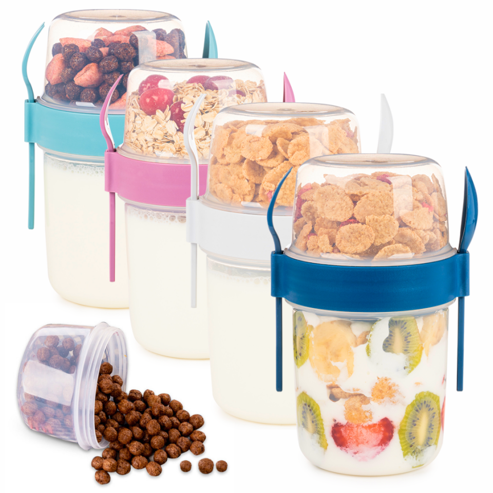 1100 ml Take-go Kaşıklı Hazneli Meyveli Yoğurt Kabı Piknik Atıştırmalık Granola Yoğurt Süt Bardağı