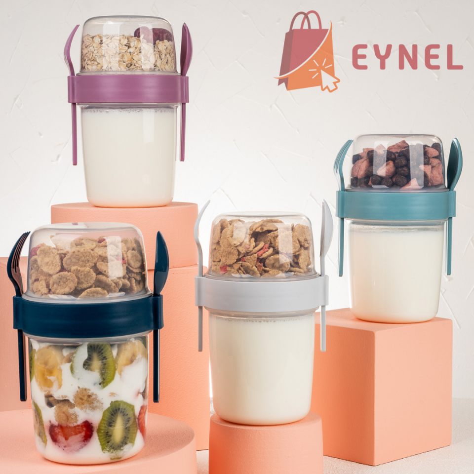 1100 ml Take-go Kaşıklı Hazneli Meyveli Yoğurt Kabı Piknik Atıştırmalık Granola Yoğurt Süt Bardağı