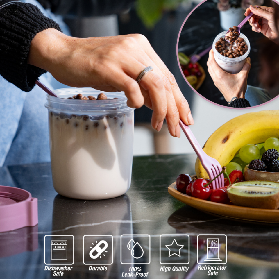 1100 ml Take-go Kaşıklı Hazneli Meyveli Yoğurt Kabı Piknik Atıştırmalık Granola Yoğurt Süt Bardağı