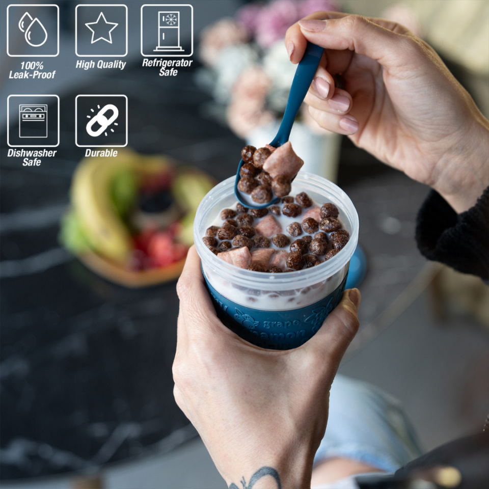 1 Adet Take N Go Kaşıklı Hazneli Meyveli Yoğurt Kabı Piknik Iş Atıştırmalık Müsli Granola Süt Bardak