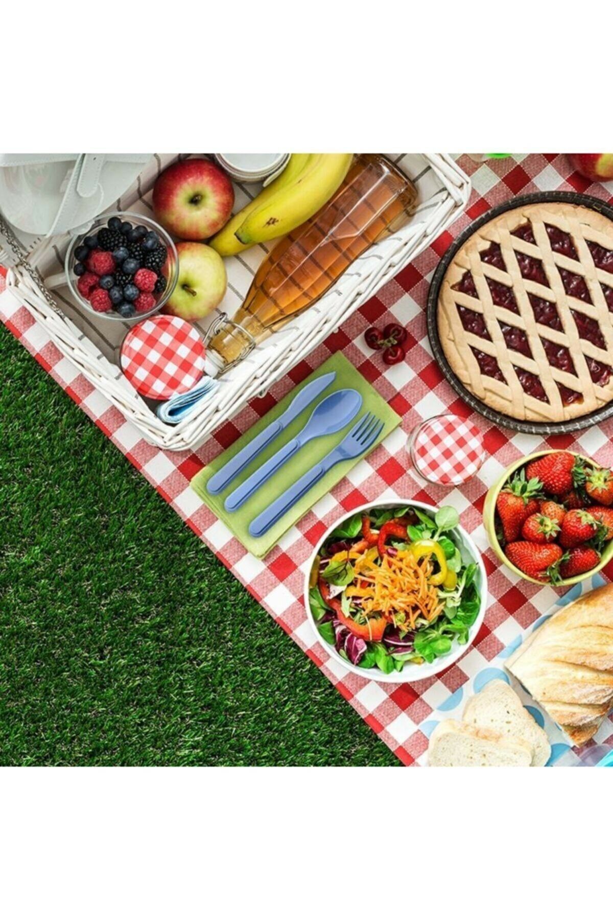 6 Kişilik 18 Parça Plastik Piknik Çatal Kaşık Bıçak Seti Kamp Seyahat Yemek Takımı
