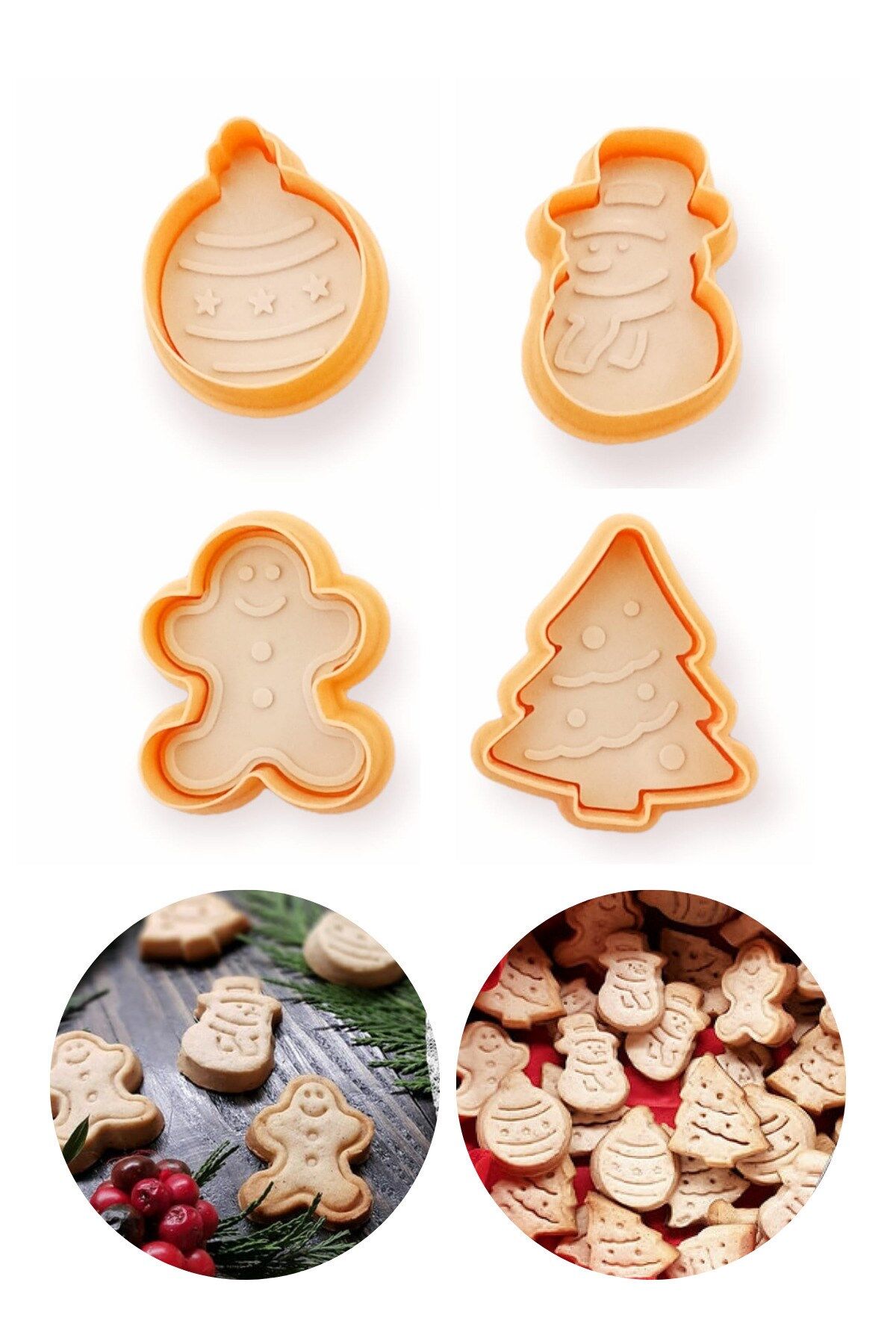 Basmalı Adam GingerMan Çam Ağacı Desenli Yılbaşı Kurabiye Kalıbı Şekilli Şeker Hamur Kesici Yeni Yıl