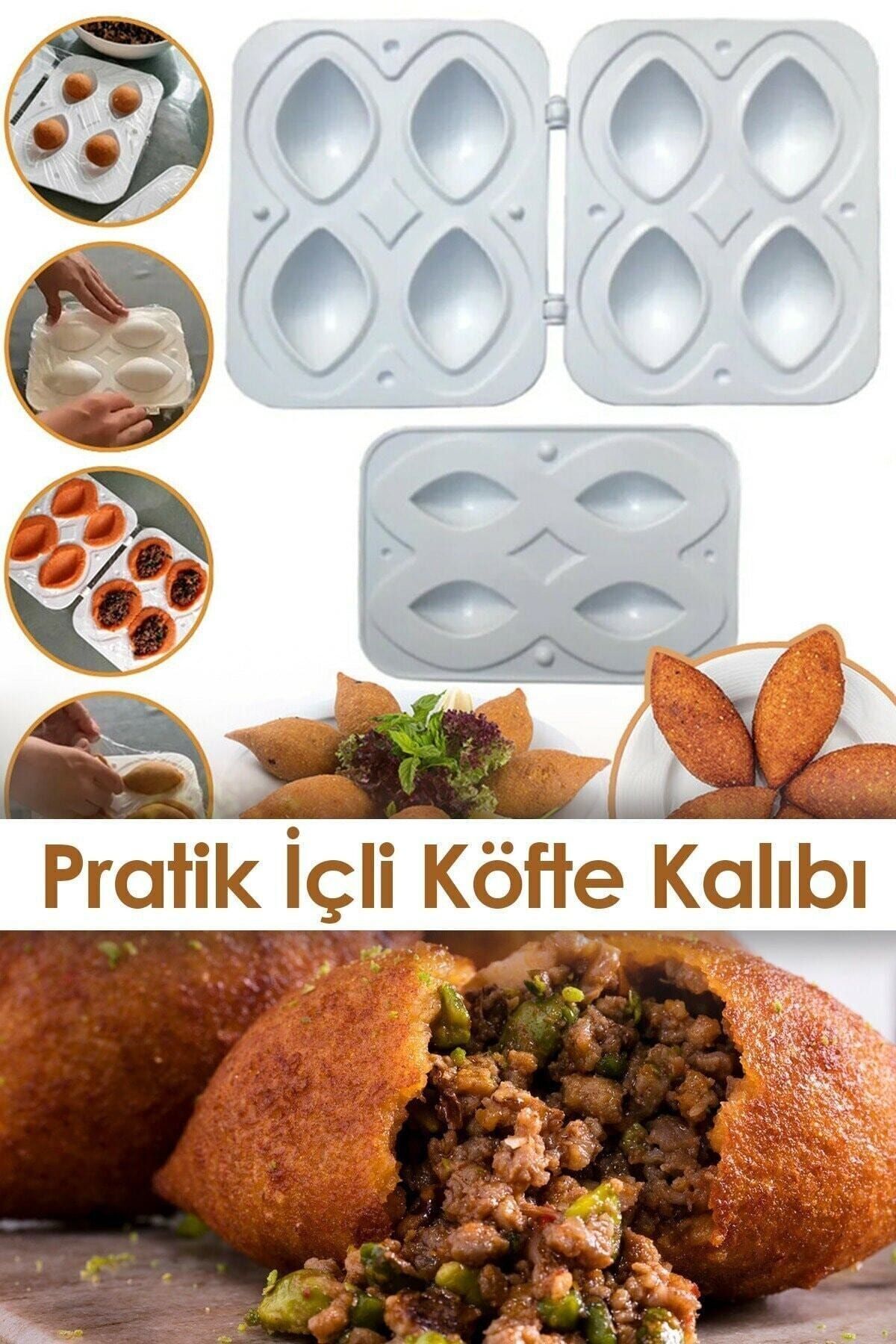 Plastik 4 Bölme İçli Köfte Yapma Aparatı Açma Şekil Verme Pişirme Kalıbı Pratik Alet Kolay Kullanım