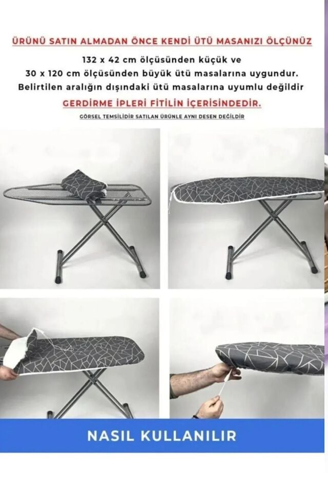 Ütü Masası Örtüsü Kılıfı 48x138cm Ayarlanabilir Ipli Kılıf Bezi
