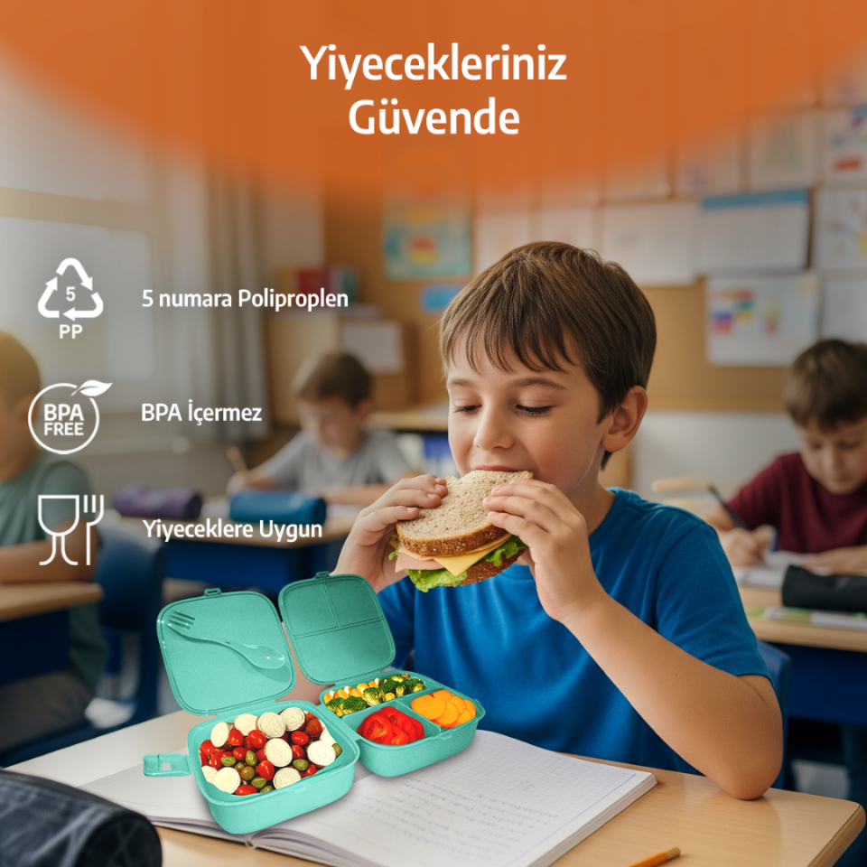 Bölmeli Beslenme Kutusu, Çocuk Kahvaltı Saklama Kabı, Öğrenci Okul Piknik Kamp Yemek Koyma Çantası
