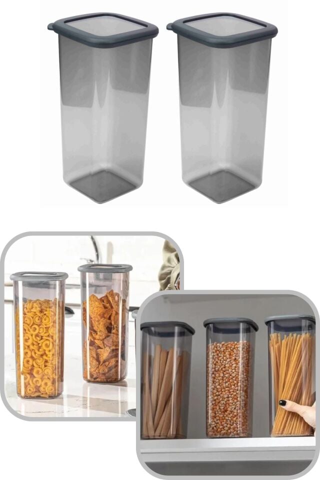1600 ml Gri Kare Saklama Kabı Silikon Kapak Hava Geçirmez Kuru Baklagil Kahve Bakliyat Makarna Kutu