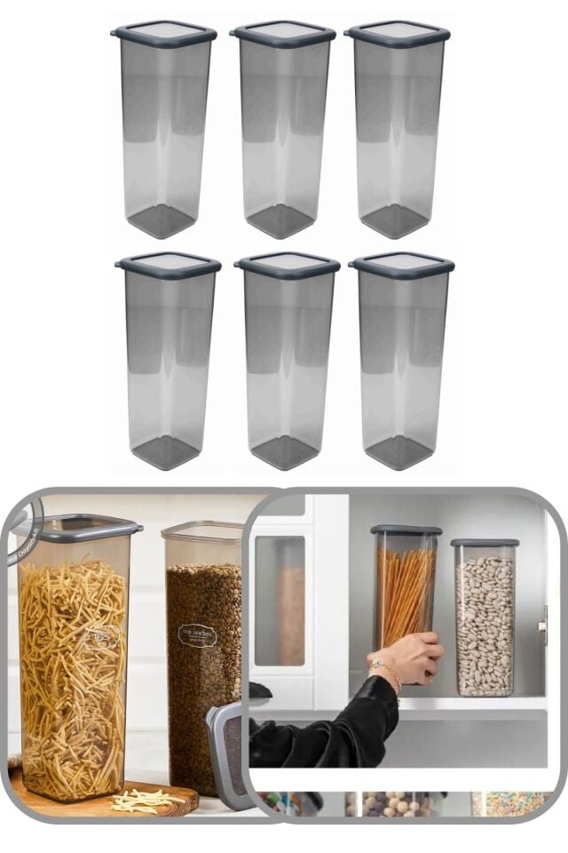 2000 ml Gri Kare Saklama Kabı Silikon Kapak Hava Geçirmez Kuru Baklagil Kahve Bakliyat Makarna Kutu