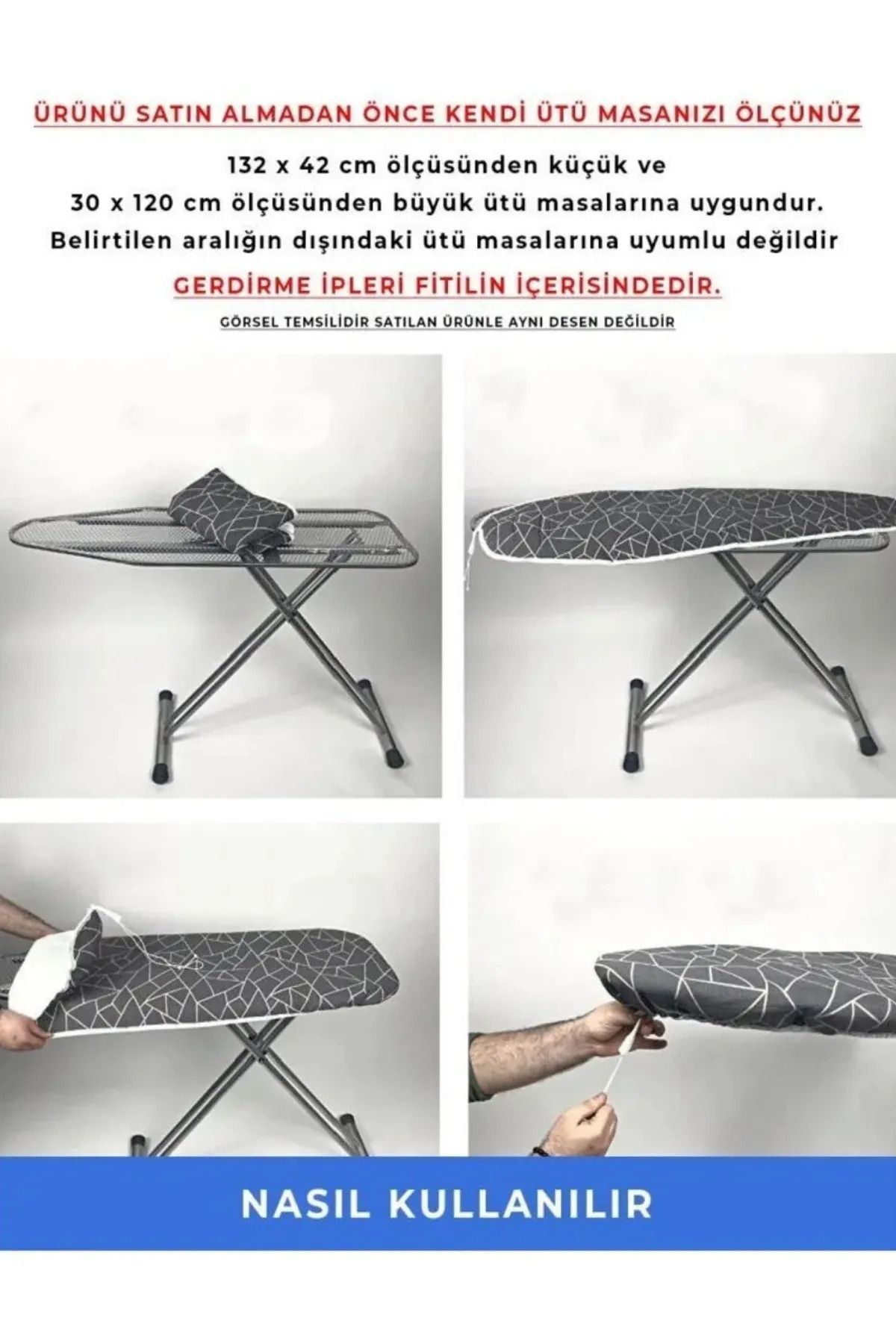 Ütü Masası Örtüsü Kılıfı 48x138cm Ayarlanabilir Ipli Kılıf Bezi Lacivert