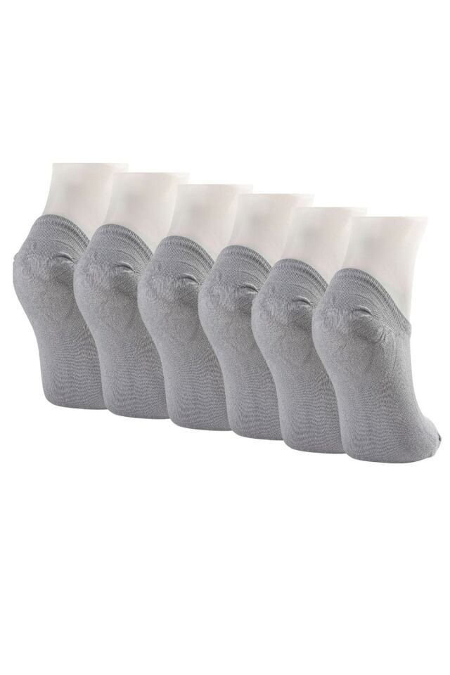 6'lı Set Kadın Kısa Modal Patik Çorap Kaliteli Düz Renk Yazlık Rahat Bilek Ince Dikişsiz Gri - 36-41