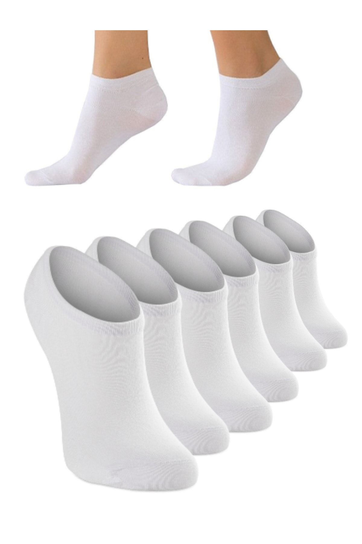 6'lı Set Kadın Kısa Modal Patik Çorap Kaliteli Düz Renk Yazlık Rahat Bilek Ince Dikişsiz Beyaz - 36-41